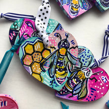 Load image into Gallery viewer, Bee Mine Wood Bee Heart Ornaments