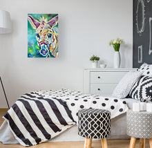 Load image into Gallery viewer, donkey colorful bold bright art gallery wrapped canvas painting allison luci artist animal sanctuary art