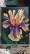 Load and play video in Gallery viewer, Peach Jam Iris Painting 5" x 7" Oil on Canvas