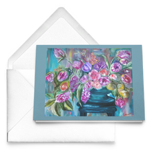 Load image into Gallery viewer, Bouquet of Flower Set of 10, 30, 50 Greeting Cards with Allison Luci Original Art - Dusty Teal