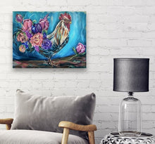 Load image into Gallery viewer, floral chicken flowers feathers country shabby chic gallery wrapped canvas print allison luci artist colorful modern contemporary rooster farm country