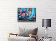 Load image into Gallery viewer, floral chicken flowers feathers country shabby chic gallery wrapped canvas print allison luci artist colorful modern contemporary rooster farm country