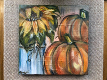 Load image into Gallery viewer, Pumpkins and Sunflowers Original Art 8” x 8”