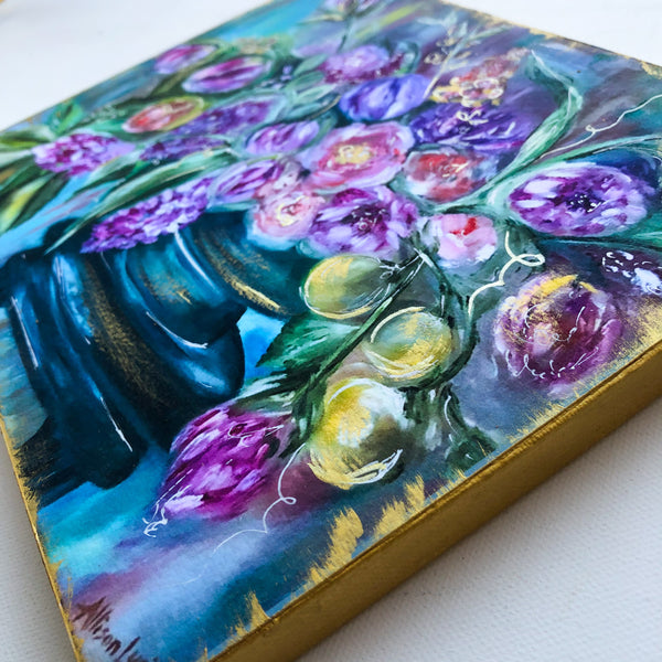 Embellished Print on Canvas with Gold Sides “Give Yourself the Gift of Flowers” 8”x10”