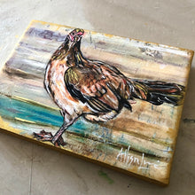 Load image into Gallery viewer, Embellished Print on Canvas with Gold Sides “Sad Chicken” 5”x7”