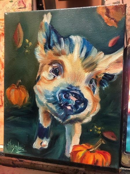 Mikey’s First Fall Pig Portrait on Gallery Wrapped CANVAS Print - Multiple Sizes