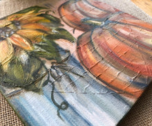 Load image into Gallery viewer, Pumpkins and Sunflowers Original Art 8” x 8”