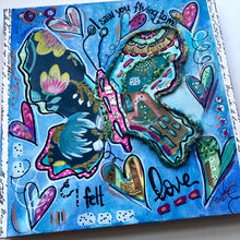 Load image into Gallery viewer, Butterfly LOVE Collage - Full of TEXTURE - Mixed Media 10" x10"
