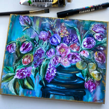 Load image into Gallery viewer, Embellished Print on Canvas with Gold Sides “Give Yourself the Gift of Flowers” 8”x10”