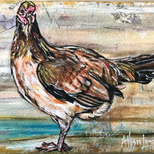 Load image into Gallery viewer, Embellished Print on Canvas with Gold Sides “Sad Chicken” 5”x7”