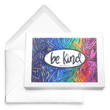 Load image into Gallery viewer, Be Kind Greeting Cards with Rainbow Heart Art - Set of 10, 30, 50