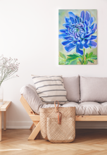 Load image into Gallery viewer, Blue Bold Chrysanthemum Gallery Wrapped Canvas