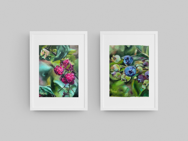 Blueberries & Raspberries ART SET of 2 Paper Prints
