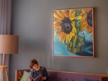 Load image into Gallery viewer, sunflower painting large gallery wrapped canvas print affordable art for home decor allison luci allie for the soul flowers bright illuminating yellow pantone color