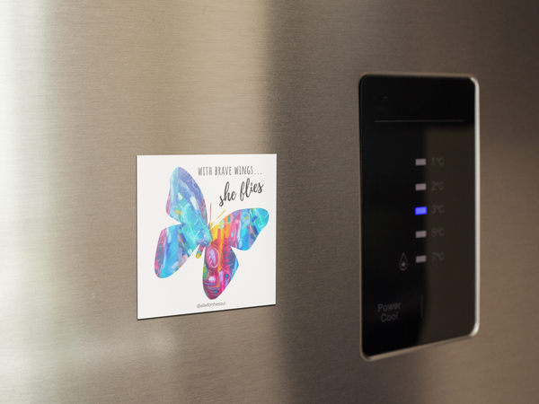 butterfly magnet with brave wings she flies inspirational art for fridge allison luci painting