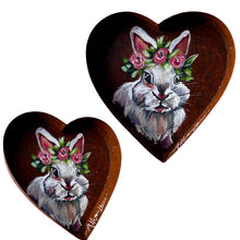 Load image into Gallery viewer, Littles Painted Bunny Rabbit Rustic Heart Magnet or Ring Dish Art Free Shipping
