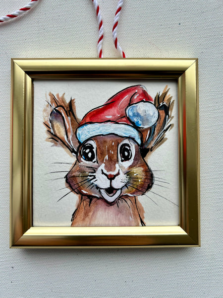 Christmas Squirrel 4x4 Painted Framed Ornament