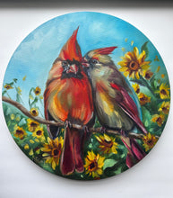 Load image into Gallery viewer, Cardinals in Love Original Oil Painting 16” round
