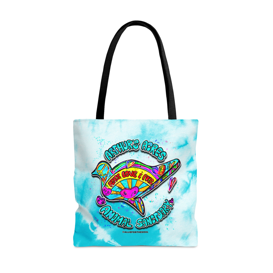 Peace Love and Pigs Tote Bag with Dove Design for Arthur's Acres -Large