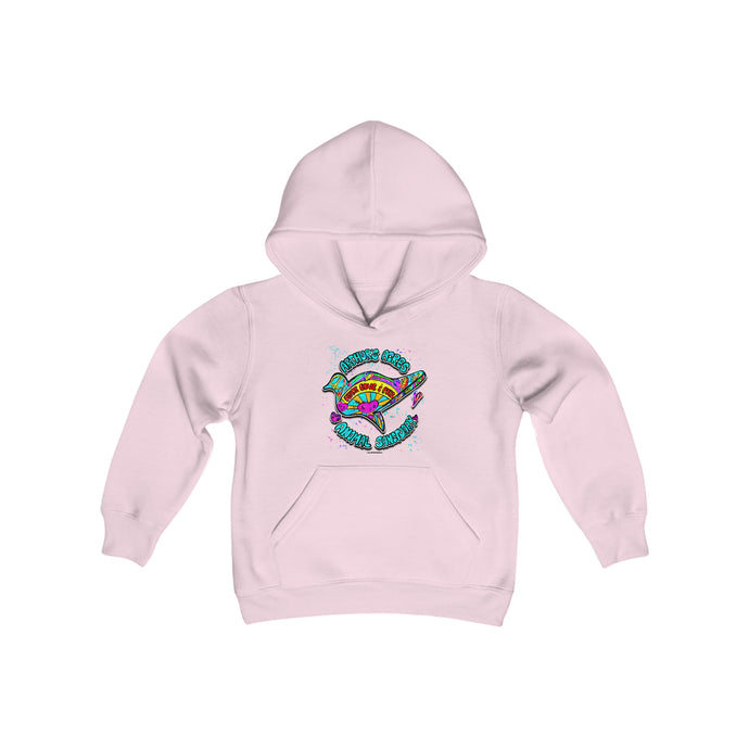 KIDS Peace Love and Pigs Youth Heavy Blend Hooded Sweatshirt with Dove Design for Arthur's Acres - 5 COLORS