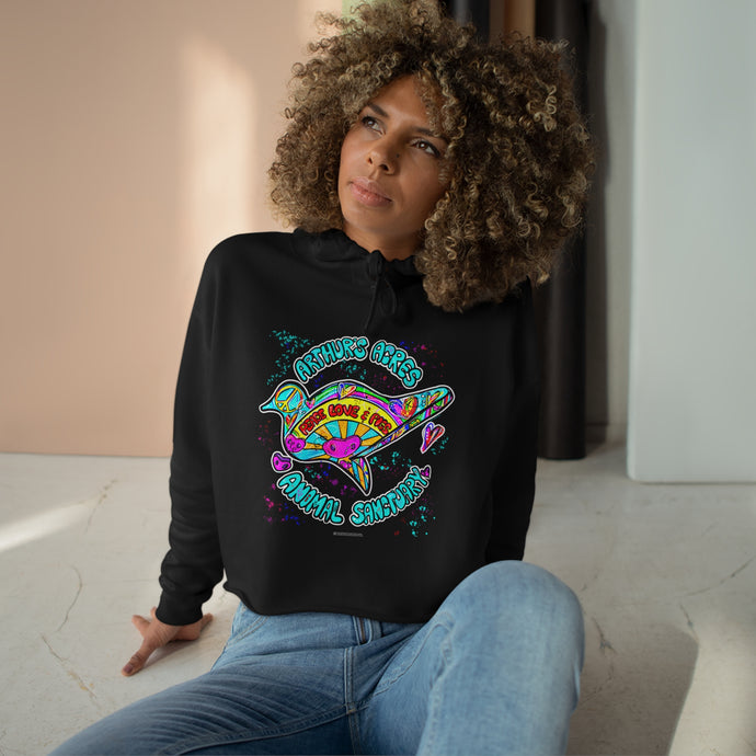 Peace Love and Pigs Crop Hoodie with Dove Design for Arthur's Acres 2 Colors
