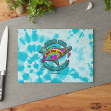 Load image into Gallery viewer, Peace Love and Pigs Glass Cutting Board with Dove Design for Arthur&#39;s Acres
