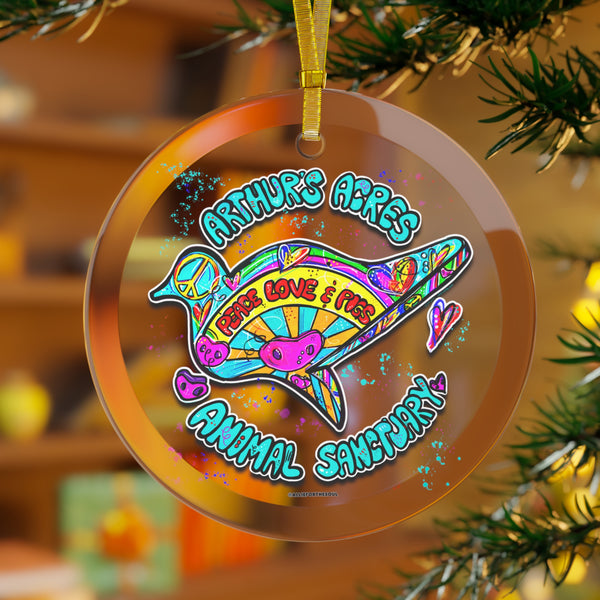 Peace Love and Pigs Glass Ornament with Dove Design for Arthur's Acres
