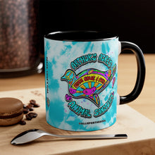 Load image into Gallery viewer, Peace Love and Pigs Accent Coffee Mug, 11oz, with Dove Design for Arthur&#39;s Acres - 3 COLORS

