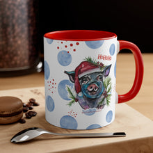Load image into Gallery viewer, Blue Santa Pig Watercolor Art on a Blue or Red Accent Coffee Mug, 11oz
