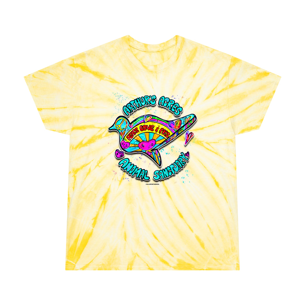 Peace Love and Pigs Dove Design for Arthur's Acres Tie-Dye Tee, Cyclone - 2 COLORS