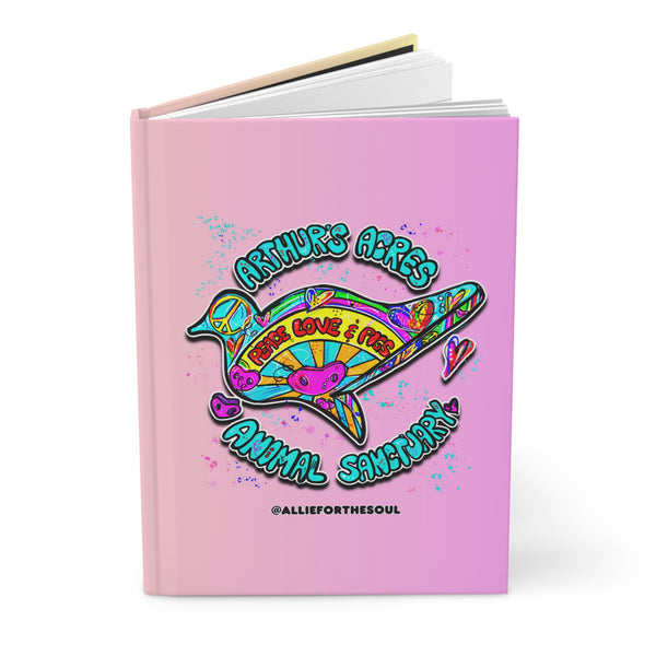 NEW Peace Love and Pigs Hardcover Journal with Dove Design for Arthur's Acres - Pink/Purple