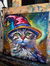 Load image into Gallery viewer, The Feline Alchemist Cat Sorcerer Art Original Oil Painting 10” x 10” Ships Free
