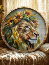 Load image into Gallery viewer, LION - Wild Heart, Golden Soul Art Original Oil Painting 16" round with Gold Leaf
