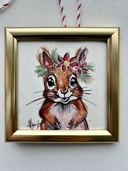 Christmas Squirrel 4x4 Painted Framed Ornament