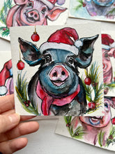 Load image into Gallery viewer, Christmas Piggie 4x4 Painted Framed Ornament
