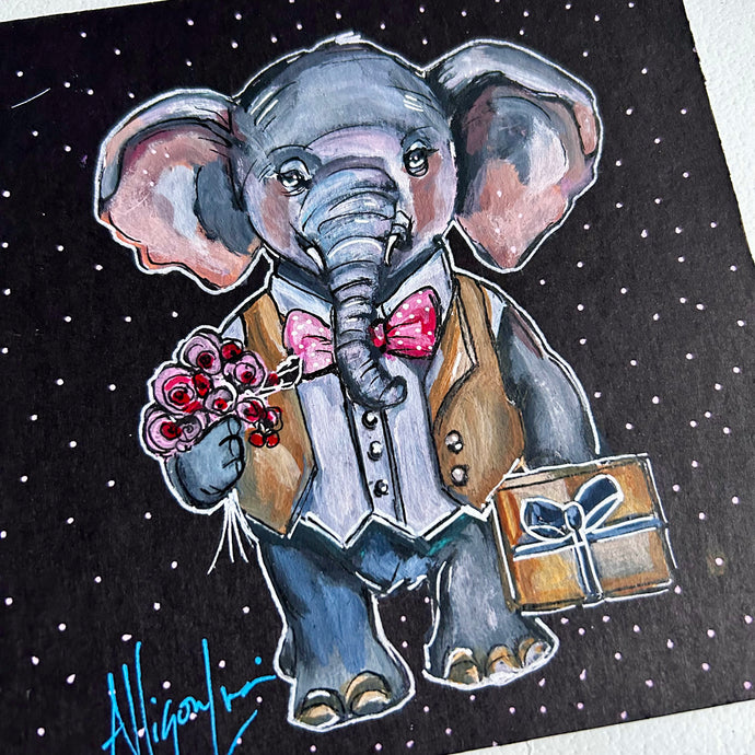 Edgar, the Elephant in Love 6x6 Original Art