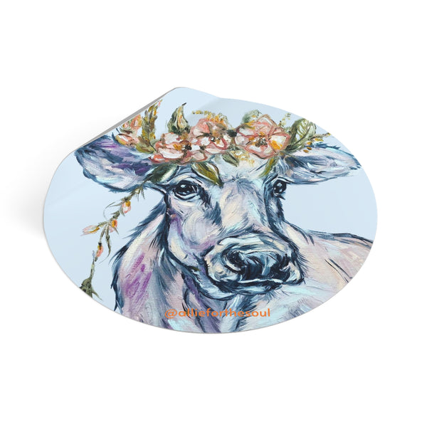 Heidi Cow Round Vinyl Stickers