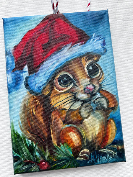 Santa Squirrel Original Painting 5x7