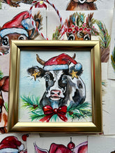 Load image into Gallery viewer, Christmas Cow 4x4 Painted Framed Ornament
