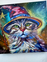 Load image into Gallery viewer, The Feline Alchemist Cat Sorcerer Art Original Oil Painting 10” x 10” Ships Free
