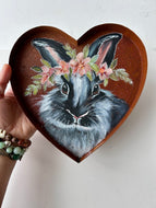 Large 8” Painted Bunny Rabbit Rustic Heart Art Free Shipping