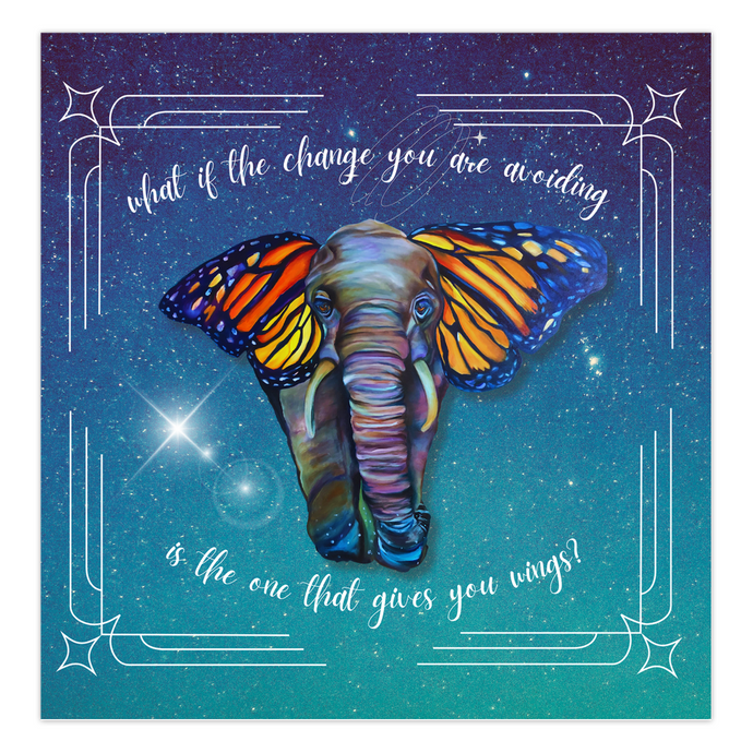 Metamorphosis Inspirational Elephant with Butterfly Wings Folded Note Cards SET of 10