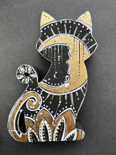 Load image into Gallery viewer, New Moon Art - stand up Cat and Crescent Moon with gold leaf
