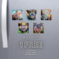 Sanctuary PIGS 5-Pack Metal Magnets Arthur's Acres, Odd Man Inn, Ziggy's Refuge, Misfits of Oz Art by Allison Luci