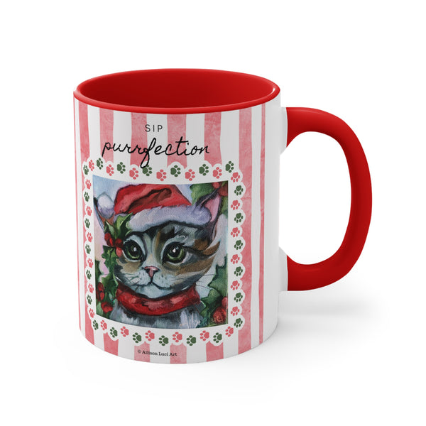 Santa Kitty Christmas with Red Accent Coffee Mug, 11oz