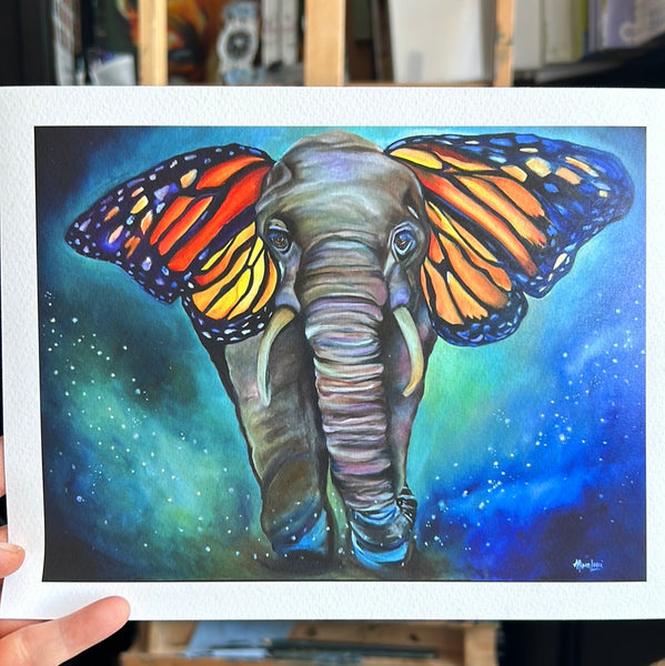 Metamorphosis Elephant Painting with Butterfly Ears Fine Art Paper Print