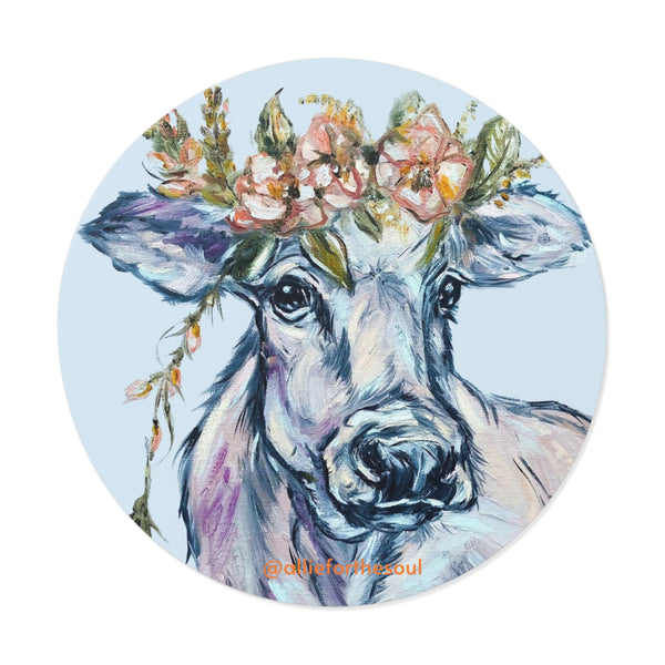 Heidi Cow Round Vinyl Stickers