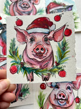 Load image into Gallery viewer, Christmas Piggie 4x4 Painted Framed Ornament
