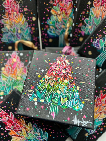 Colorful Heart Trees Original Painting 6x6