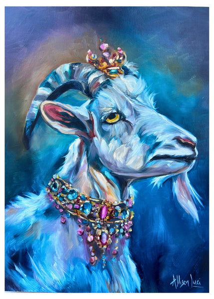 "Keeper of Stillness" Goat Art Original Oil Painting 11" x 14"